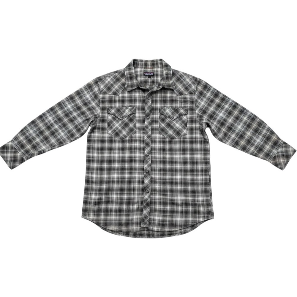 Patagonia Worn Wear Shirt L Grey Hemp Blend Western Snap Plaid Gorpcore